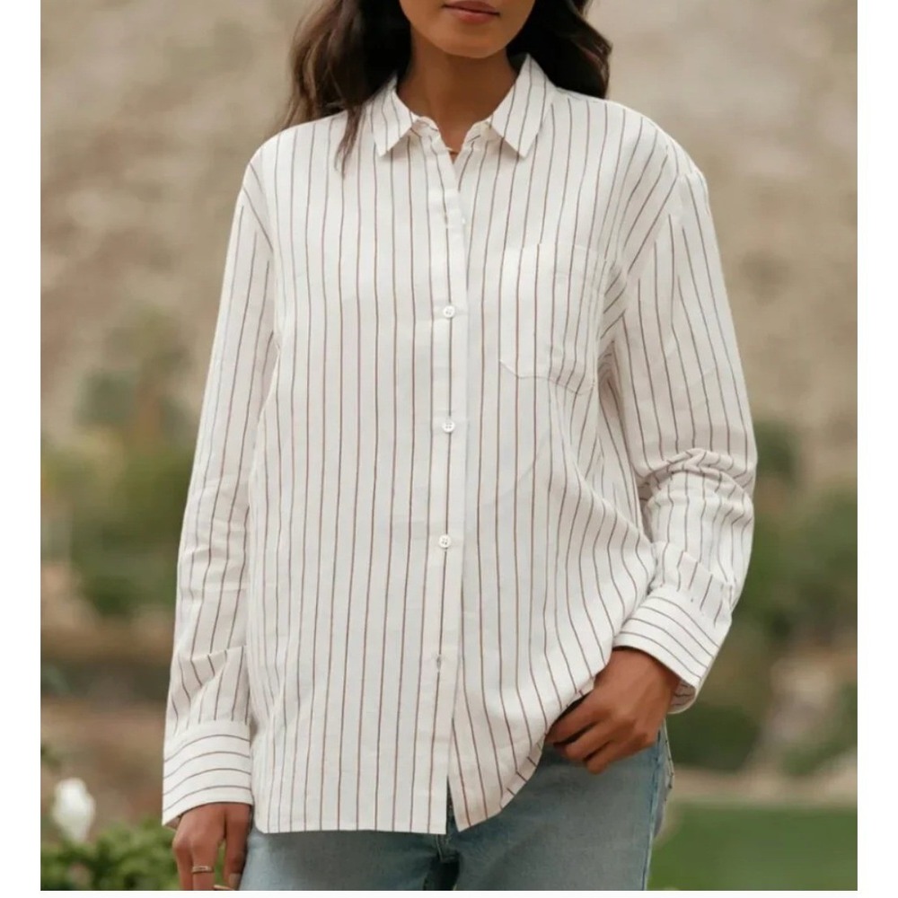 Jenni Kayne Boyfriend Shirt Small Walnut‎ Stripe NWOT